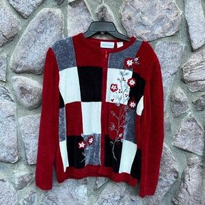 Alfred Dunner Embroidered Velour Sweater Size Large